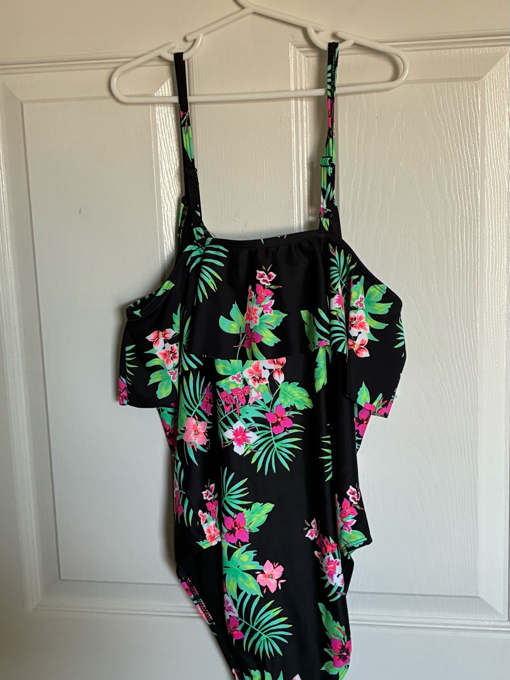 Girls' Black Tropical Floral One-Piece Swimsuit